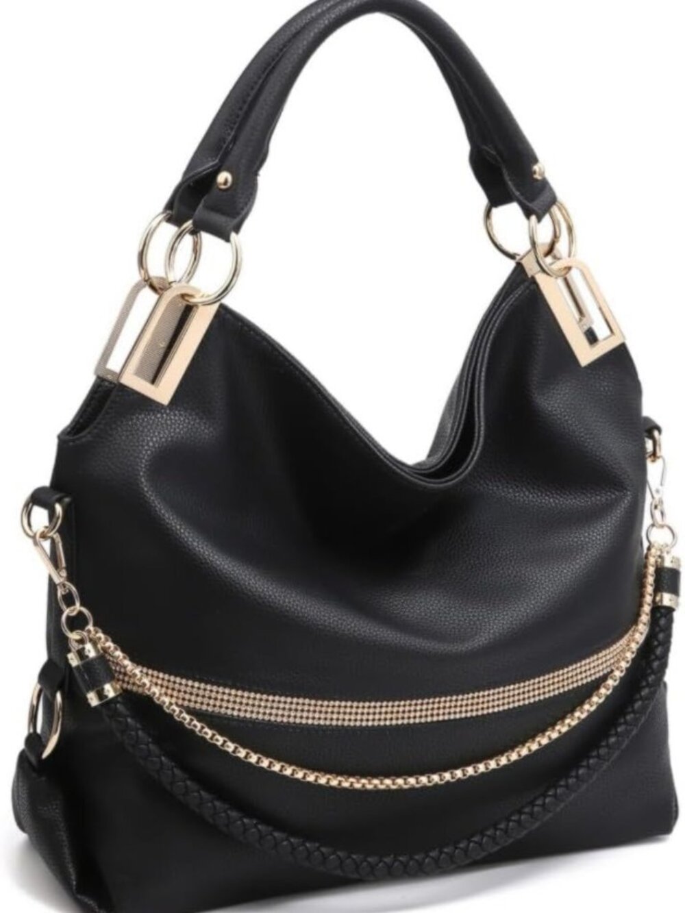 Stylish Large Hobo Bag with Rhinestone Accents | Vegan Leather Tote Purse for